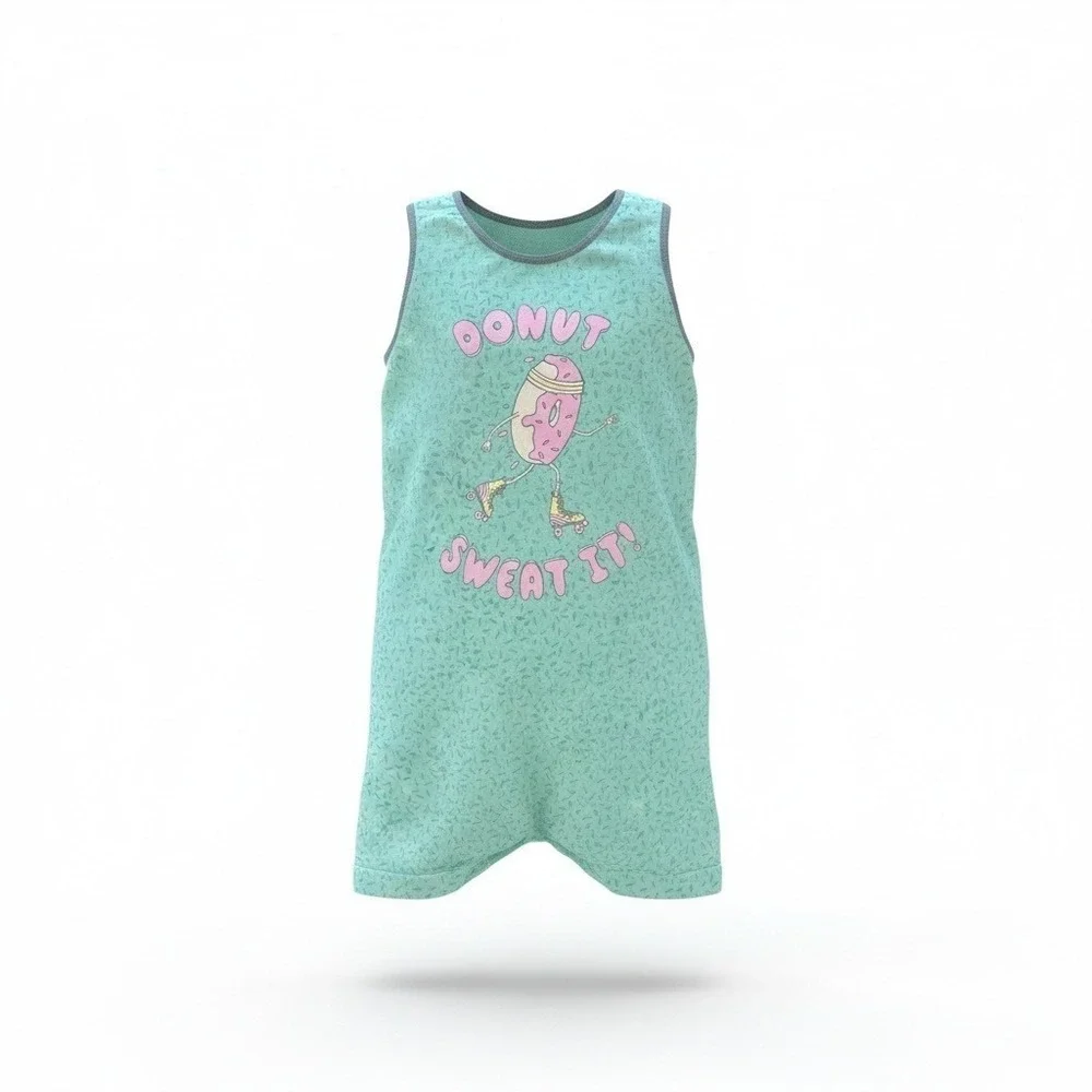RAGS to Raches Toddler 2T Donut Sweat It Sleeveless Romper‎ Teal  Sprinkle Print